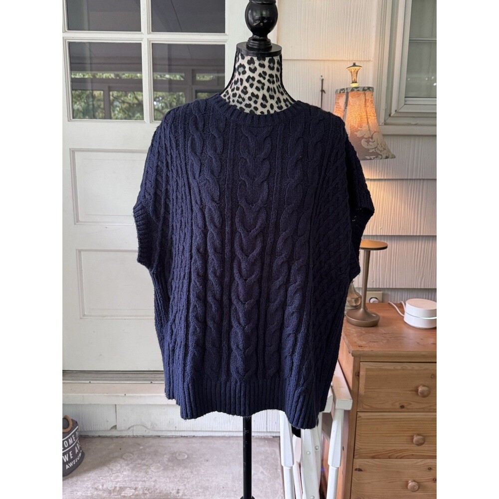 J. Jill Cabled Sweater Vest Navy Blue Sz XL Classic Oversized Layering Office